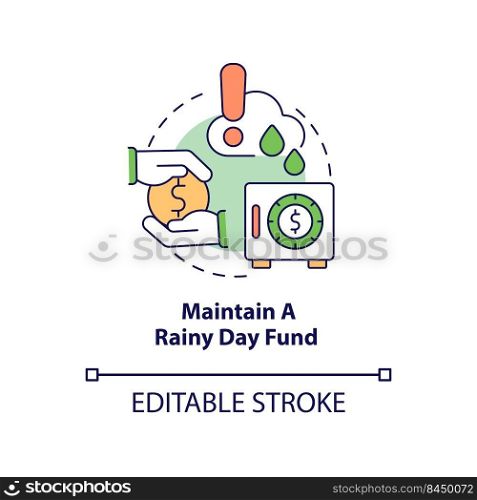Maintain rainy day fund concept icon. Protecting money during inflation abstract idea thin line illustration. Isolated outline drawing. Editable stroke. Arial, Myriad Pro-Bold fonts used. Maintain rainy day fund concept icon