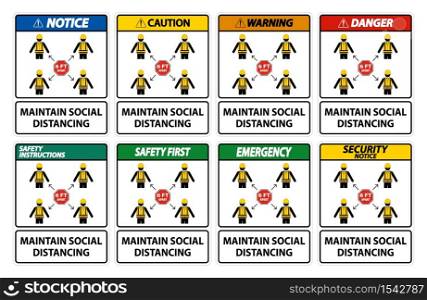 Maintain social distancing, stay 6ft apart sign,coronavirus COVID-19 Sign Isolate On White Background,Vector Illustration EPS.10
