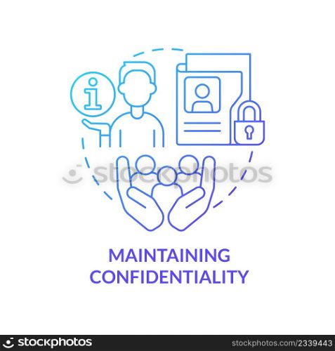 Maintaining confidentiality blue gradient concept icon. Sensitive information protection. HR skills abstract idea thin line illustration. Isolated outline drawing. Myriad Pro-Bold font used. Maintaining confidentiality blue gradient concept icon