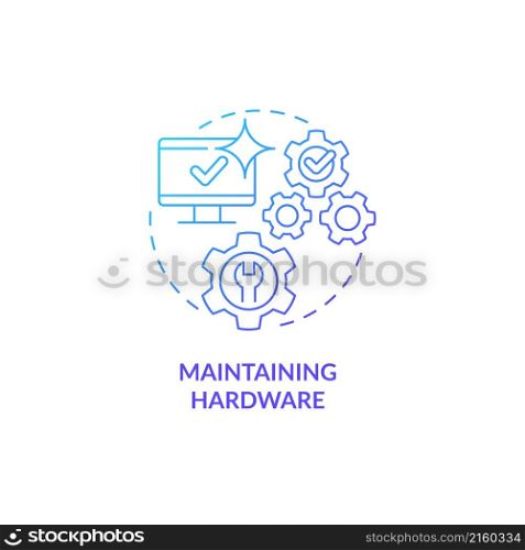 Maintaining hardware blue gradient concept icon. Availability of sensitive data abstract idea thin line illustration. Isolated outline drawing. Roboto-Medium, Myriad Pro-Bold fonts used. Maintaining hardware blue gradient concept icon