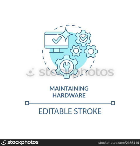 Maintaining hardware turquoise concept icon. Availability of sensitive data abstract idea thin line illustration. Isolated outline drawing. Editable stroke. Roboto-Medium, Myriad Pro-Bold fonts used. Maintaining hardware turquoise concept icon