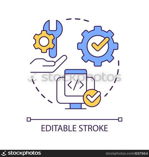Maintaining source code concept icon. Software development process. Programming and coding abstract idea thin line illustration. Isolated outline drawing. Editable stroke. Arial font used. Maintaining source code concept icon