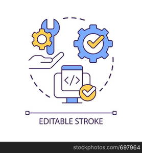 Maintaining source code concept icon. Software development process. Programming and coding abstract idea thin line illustration. Isolated outline drawing. Editable stroke. Arial font used. Maintaining source code concept icon