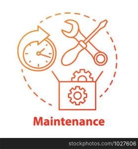 Maintenance concept icon. Round-the-clock workshop. Equipment setup. Repairs. Support. Warranty service idea thin line illustration. Vector isolated outline drawing