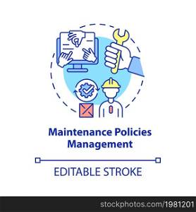 Maintenance policies management concept icon. Control for operational equipment. Operations managment abstract idea thin line illustration. Vector isolated outline color drawing. Editable stroke. Maintenance policies management concept icon