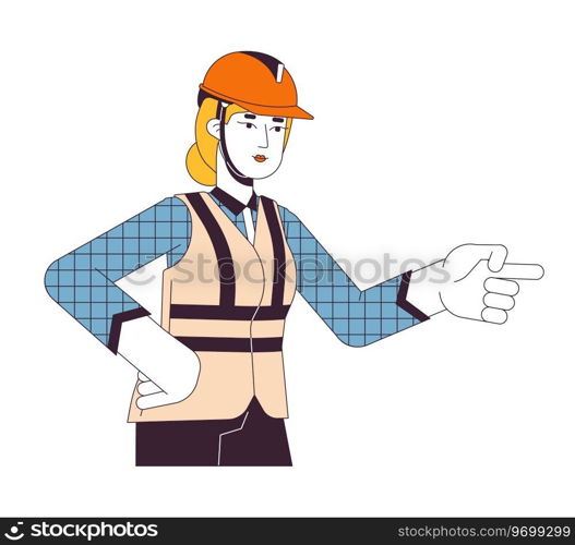Maintenance supervisor female 2D linear cartoon character. European architect woman isolated line vector person white background. Construction worker on building site color flat spot illustration. Maintenance supervisor female 2D linear cartoon character