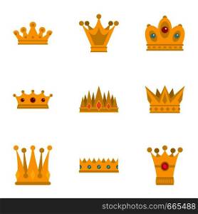 Majestic crown icon set. Flat set of 9 majestic crown vector icons for web isolated on white background. Majestic crown icon set, flat style