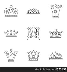 Majestic crown icon set. Outline set of 9 majestic crown vector icons for web isolated on white background. Majestic crown icon set, outline style