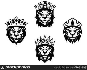 Majestic lions with crowns for heraldry design