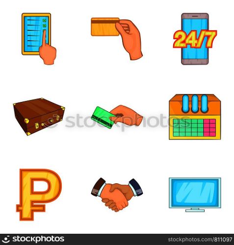 Major bank icons set. Cartoon set of 9 major bank vector icons for web isolated on white background. Major bank icons set, cartoon style