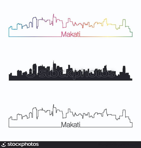 Makati skyline linear style with rainbow in editable vector file