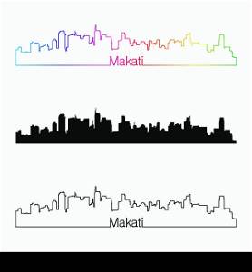 Makati skyline linear style with rainbow in editable vector file