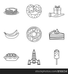 Make a cake icons set. Outline set of 9 make a cake vector icons for web isolated on white background. Make a cake icons set, outline style