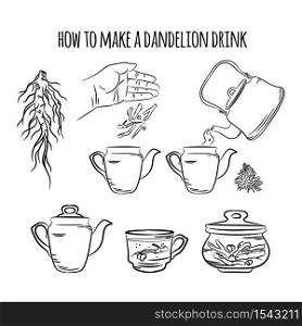 MAKE A DRINK FROM DANDELION Pharmacy Vector Illustration Set