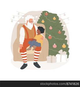 Make a wish isolated cartoon vector illustration. Kid sitting on Santas lap, making a wish about present, Christmas gifts, shopping mall activity for children, winter holiday vector cartoon.. Make a wish isolated cartoon vector illustration.