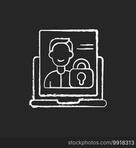 Make account private chalk white icon on black background. Privacy settings for user profile. Online presence in social media. Website verification. Isolated vector chalkboard illustration. Make account private chalk white icon on black background