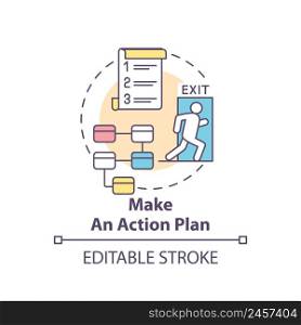 Make action plan concept icon. How to deal with emotions during war abstract idea thin line illustration. Isolated outline drawing. Editable stroke. Arial, Myriad Pro-Bold fonts used. Make action plan concept icon