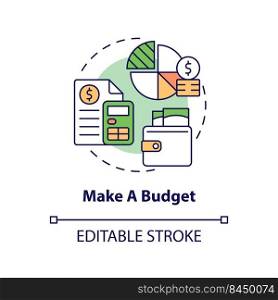 Make budget concept icon. Planning expenditures. Protecting money during inflation abstract idea thin line illustration. Isolated outline drawing. Editable stroke. Arial, Myriad Pro-Bold fonts used. Make budget concept icon