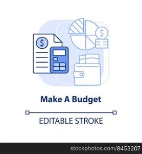 Make budget light blue concept icon. Plan expenses. Protecting money during inflation abstract idea thin line illustration. Isolated outline drawing. Editable stroke. Arial, Myriad Pro-Bold fonts used. Make budget light blue concept icon