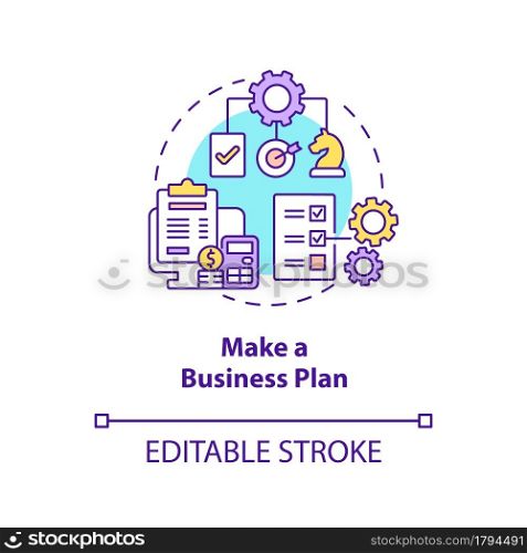 Make business plan concept icon. Strategy for new project development. Entrepreneur success. Startup launch abstract idea thin line illustration. Vector isolated outline color drawing. Editable stroke. Make business plan concept icon