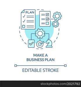 Make business plan strategy concept icon. Successful startup launch. Providing product promoting strategy abstract idea thin line illustration. Vector isolated outline color drawing. Editable stroke. Make business plan strategy concept icon