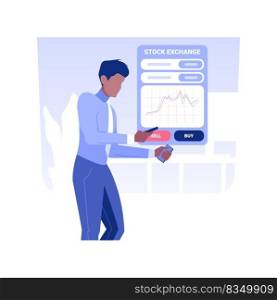 Make investments isolated concept vector illustration. Person deals with money investment online using smartphone, commercial bank, corporate banking, budget growth vector concept.. Make investments isolated concept vector illustration.