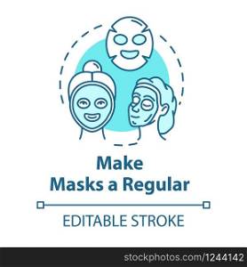 Make masks regular, beauty procedure concept icon. Face skin care, spa cosmetics, cosmetology idea thin line illustration. Vector isolated outline RGB color drawing. Editable stroke