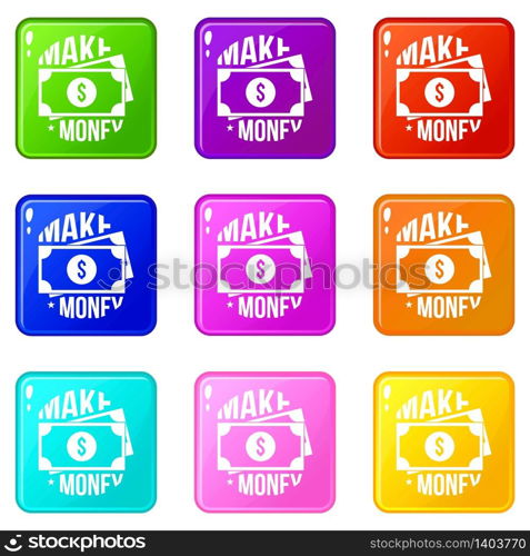 Make money icons set 9 color collection isolated on white for any design. Make money icons set 9 color collection