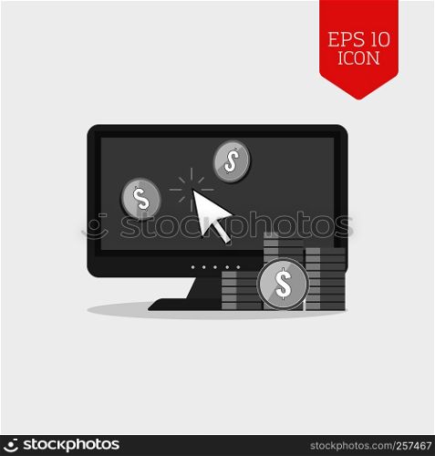 Make money online concept icon. Flat design gray color symbol. Modern UI web navigation, sign. Illustration element
