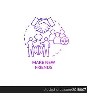Make new friends purple gradient concept icon. Adjust to living abroad abstract idea thin line illustration. Meet new people. Be sociable and club together. Vector isolated outline color drawing. Make new friends purple gradient concept icon