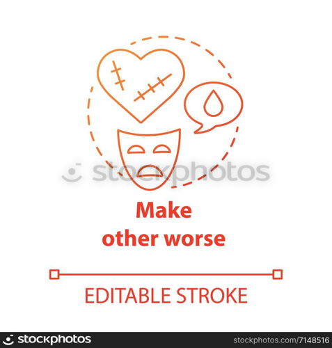 Make other worse concept icon. Blaming partner for breaking up relationship. Dramatic divorce. Victim complex idea thin line illustration. Vector isolated outline drawing. Editable stroke