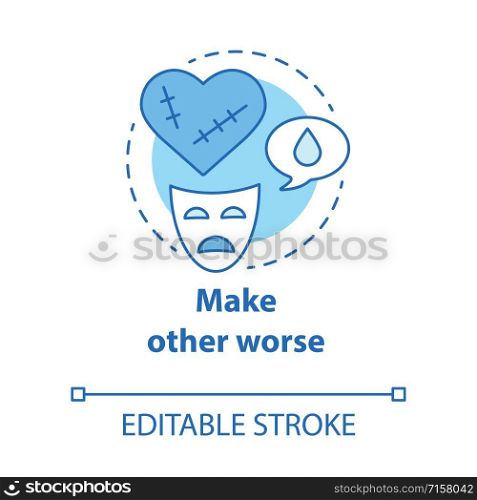 Make other worse concept icon. Blaming partner for breaking up relationship. Dramatic divorce. Victim complex idea thin line illustration. Vector isolated outline drawing. Editable stroke