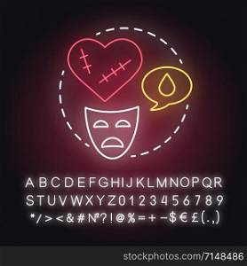 Make other worse neon light concept icon. Blaming partner for breaking up relationship. Dramatic divorce. Victim complex idea. Glowing sign with alphabet, numbers. Vector isolated illustration