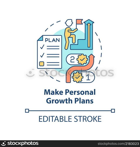 Make personal growth plans concept icon. Employee engagement abstract idea thin line illustration. Prioritizing goals. Isolated outline drawing. Editable stroke. Arial, Myriad Pro-Bold fonts used. Make personal growth plans concept icon