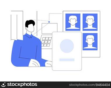 Make photo for documents abstract concept vector illustration. Citizen making photo to apply for working visa, passport application services, government sector, new ID card abstract metaphor.. Make photo for documents abstract concept vector illustration.