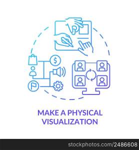 Make physical visualization blue gradient icon. Machine industry. Value stream mapping best practice abstract idea thin line illustration. Isolated outline drawing. Myriad Pro-Bold font used. Make physical visualization blue gradient icon