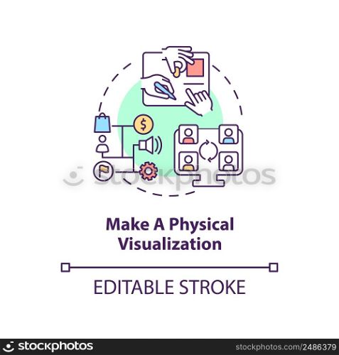 Make physical visualization concept icon. Value stream mapping best practice abstract idea thin line illustration. Isolated outline drawing. Editable stroke. Arial, Myriad Pro-Bold fonts used. Make physical visualization concept icon