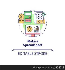Make spreadsheet concept icon. Digital and physical sheets. Accounting abstract idea thin line illustration. Isolated outline drawing. Editable stroke. Roboto-Medium, Myriad Pro-Bold fonts used. Make spreadsheet concept icon