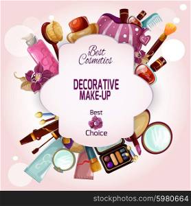 Make-up Concept Illustration. Make-up concept with decorative female cosmetics and beauty products set vector illustration