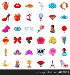 Make up icons set. Cartoon style of 36 make up vector icons for web isolated on white background. Make up icons set, cartoon style