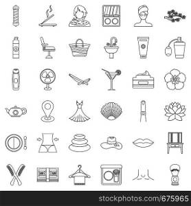 Make up icons set. Outline style of 36 make up vector icons for web isolated on white background. Make up icons set, outline style