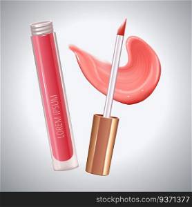 Make-up set for lips with realistic creme smear, realistic liquid lipstick. Vector. Make-up set for lips with realistic creme smear, realistic liquid lipstick.