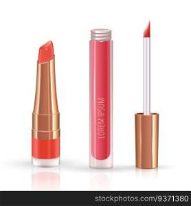 Make-up set for lips with realistic liquid lipstick container. Vector. Make-up set for lips with realistic liquid lipstick container.