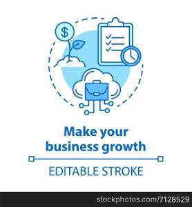 Make your business growth blue concept icon. Digital marketing idea thin line illustration. Company strategy, increase profit. Cloud technology. Vector isolated outline drawing. Editable stroke