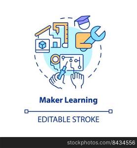 Maker learning concept icon. Hand-on activities. Trend in education abstract idea thin line illustration. Isolated outline drawing. Editable stroke. Arial, Myriad Pro-Bold fonts used. Maker learning concept icon