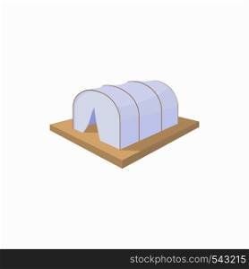 Makeshift camp icon in cartoon style on a white background. Makeshift camp icon, cartoon style