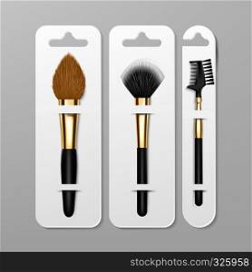 Makeup Brush Packaging Design Vector. Artist Icon. Foundation Care. Art Glamour. Female Accessory. Realistic Illustration. Makeup Brush Packaging Design Vector. Artist Icon. Foundation Care. Art Glamour. Female Accessory. Realistic Isolated Illustration