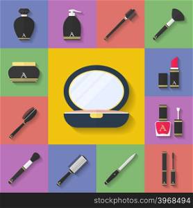 Makeup, cosmetic icon set. Flat style. Vector Illustration