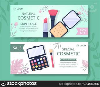 Makeup Cosmetics Collection Horizontal Banner Template Cartoon Background Illustration