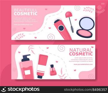 Makeup Cosmetics Collection Horizontal Banner Template Cartoon Background Illustration